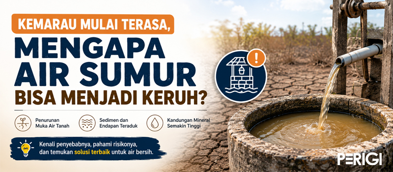 Sumur rumah dengan air tampak keruh saat musim kemarau sebagai ilustrasi penurunan kualitas air tanah.